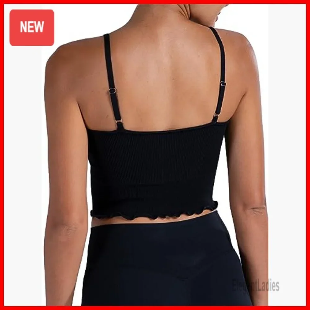 Seamless Ribbed Crop Camisole V Neck Ruffles Tank Top Women